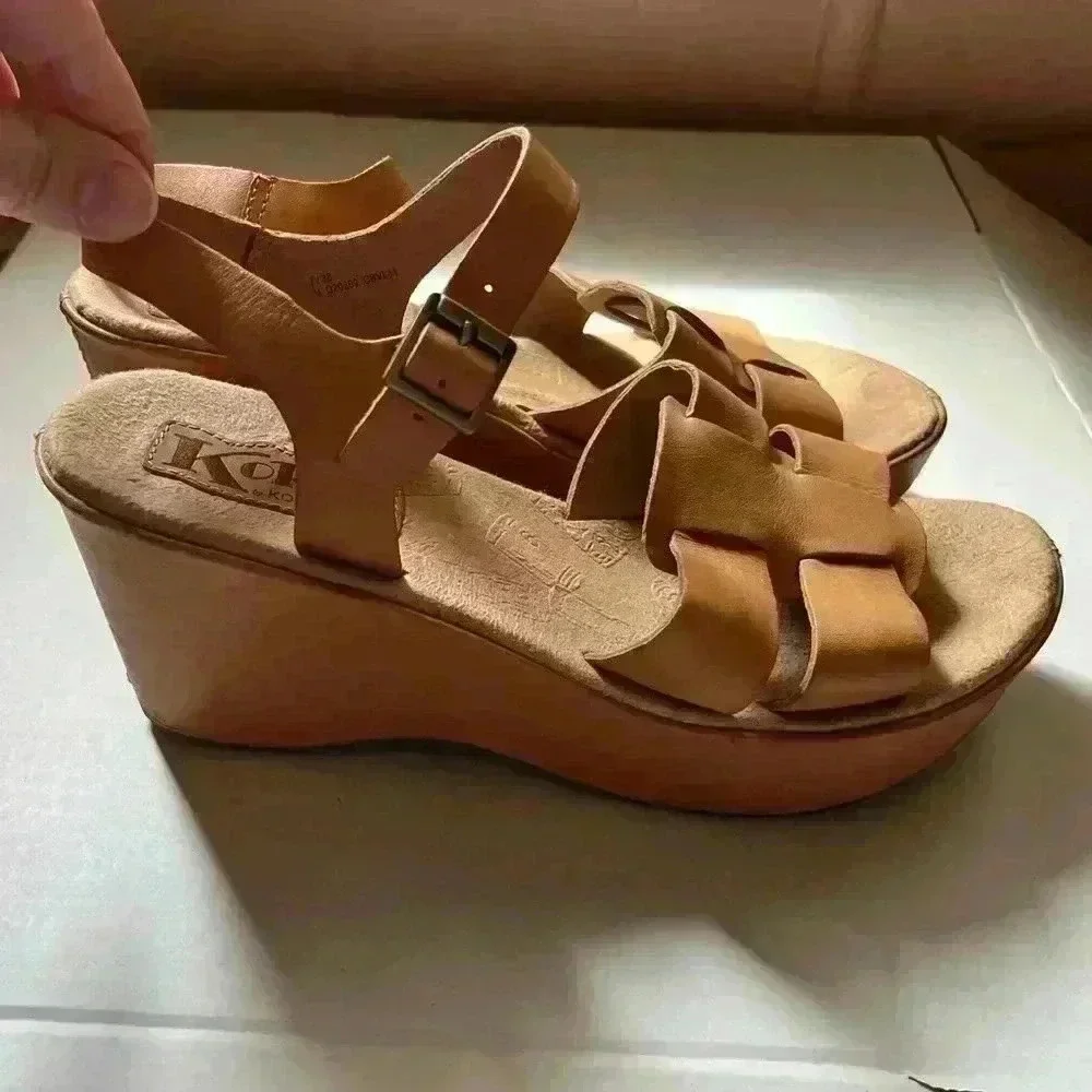 Korks by kork-ease Brown Leather Sandal Chunky Heel Clogs Size 7